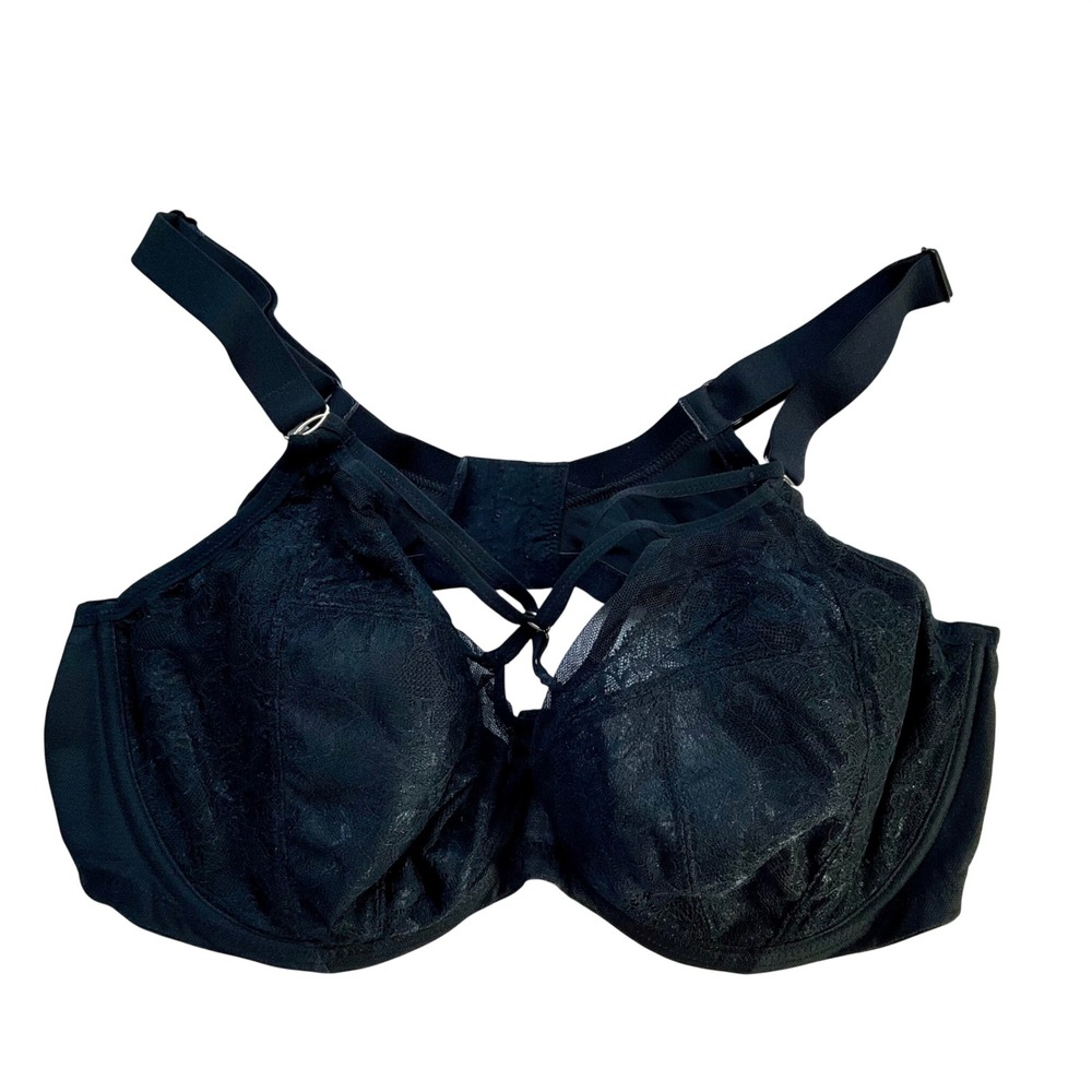 Elomi Matilda Underwire Plunge Bra Black Lace Strappy EL8080BLK 42DDD 42E